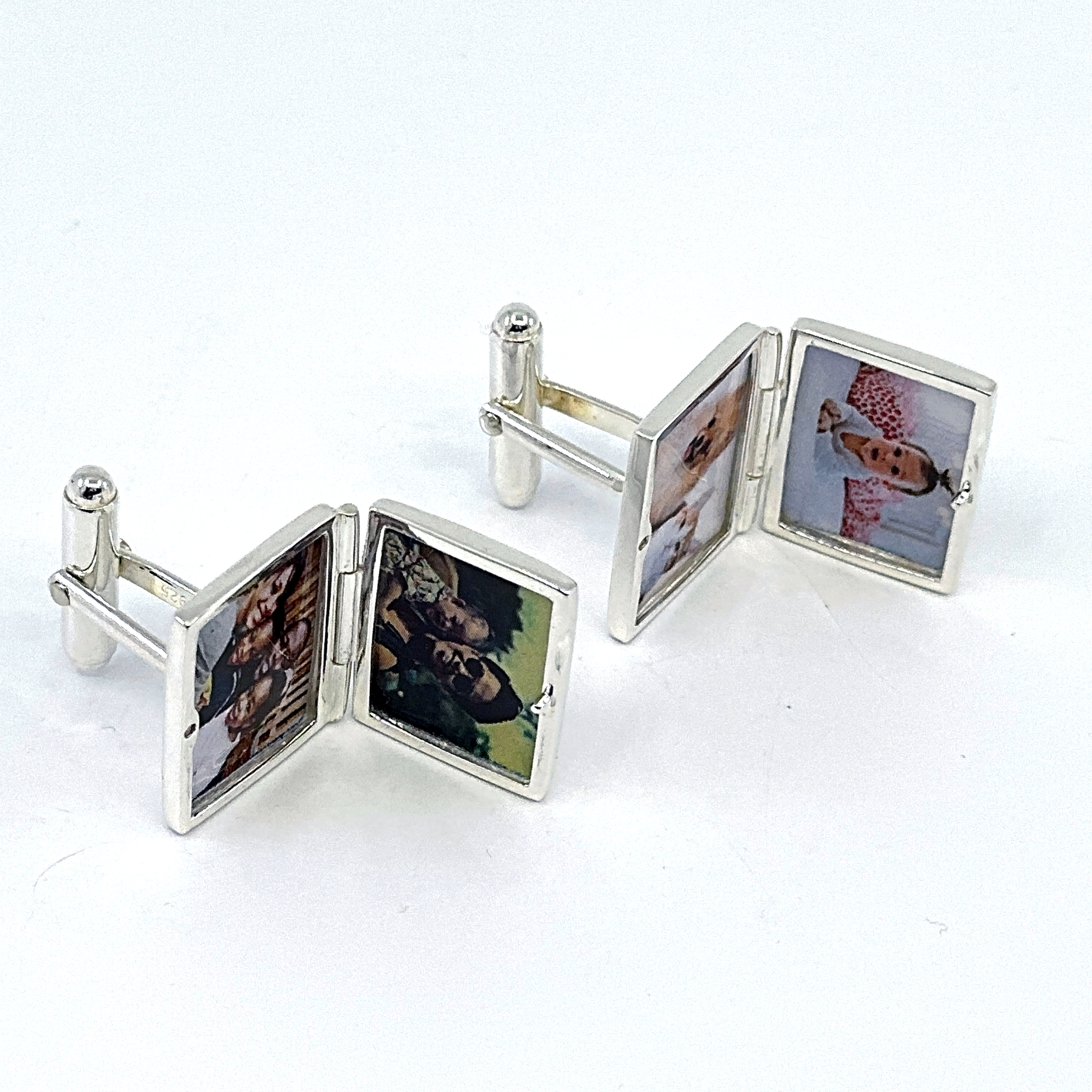 CU467 (3) Locket Torpedo Cufflinks Set With Mother Of Pearl In 925 English Hallmarked Sterling Silver