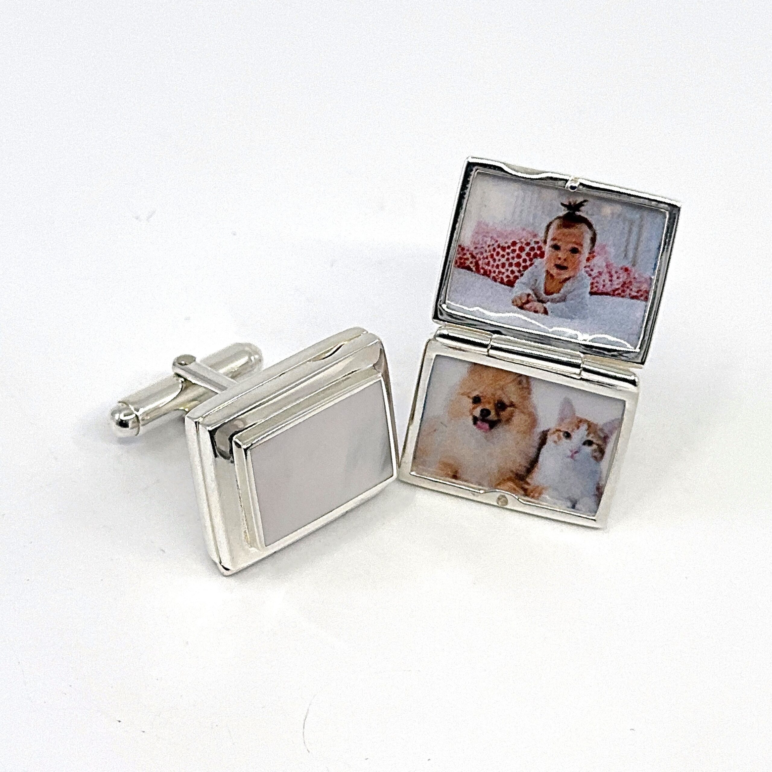 CU467 (12) Locket Torpedo Cufflinks Set With Mother Of Pearl In 925 English Hallmarked Sterling Silver