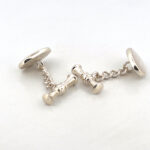 Oval Chain Link Cufflinks Set With Mother Of Pearl In 925 English Hallmarked Sterling Silver