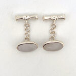 Oval Chain Link Cufflinks Set With Mother Of Pearl In 925 English Hallmarked Sterling Silver