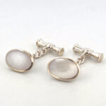 Oval Chain Link Cufflinks Set With Mother Of Pearl In 925 English Hallmarked Sterling Silver
