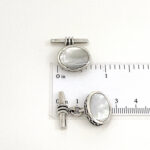 Oval Chain Link Cufflinks Set With Mother Of Pearl In 925 English Hallmarked Sterling Silver