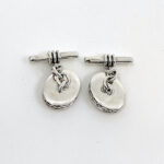Oval Chain Link Cufflinks Set With Mother Of Pearl In 925 English Hallmarked Sterling Silver