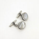 Oval Chain Link Cufflinks Set With Mother Of Pearl In 925 English Hallmarked Sterling Silver