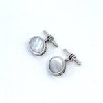 Oval Chain Link Cufflinks Set With Mother Of Pearl In 925 English Hallmarked Sterling Silver
