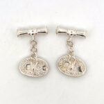 Oval Chain Link Cufflinks Set With Mother Of Pearl In 925 English Hallmarked Sterling Silver