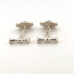 Oval Chain Link Cufflinks Set With Mother Of Pearl In 925 English Hallmarked Sterling Silver