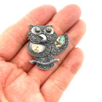 Owl Brooch With Abalone Shell And Marcasite, finished in 925 English Hallmarked Sterling Silver