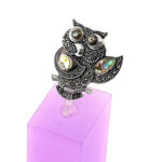Owl Brooch With Abalone Shell And Marcasite, finished in 925 English Hallmarked Sterling Silver
