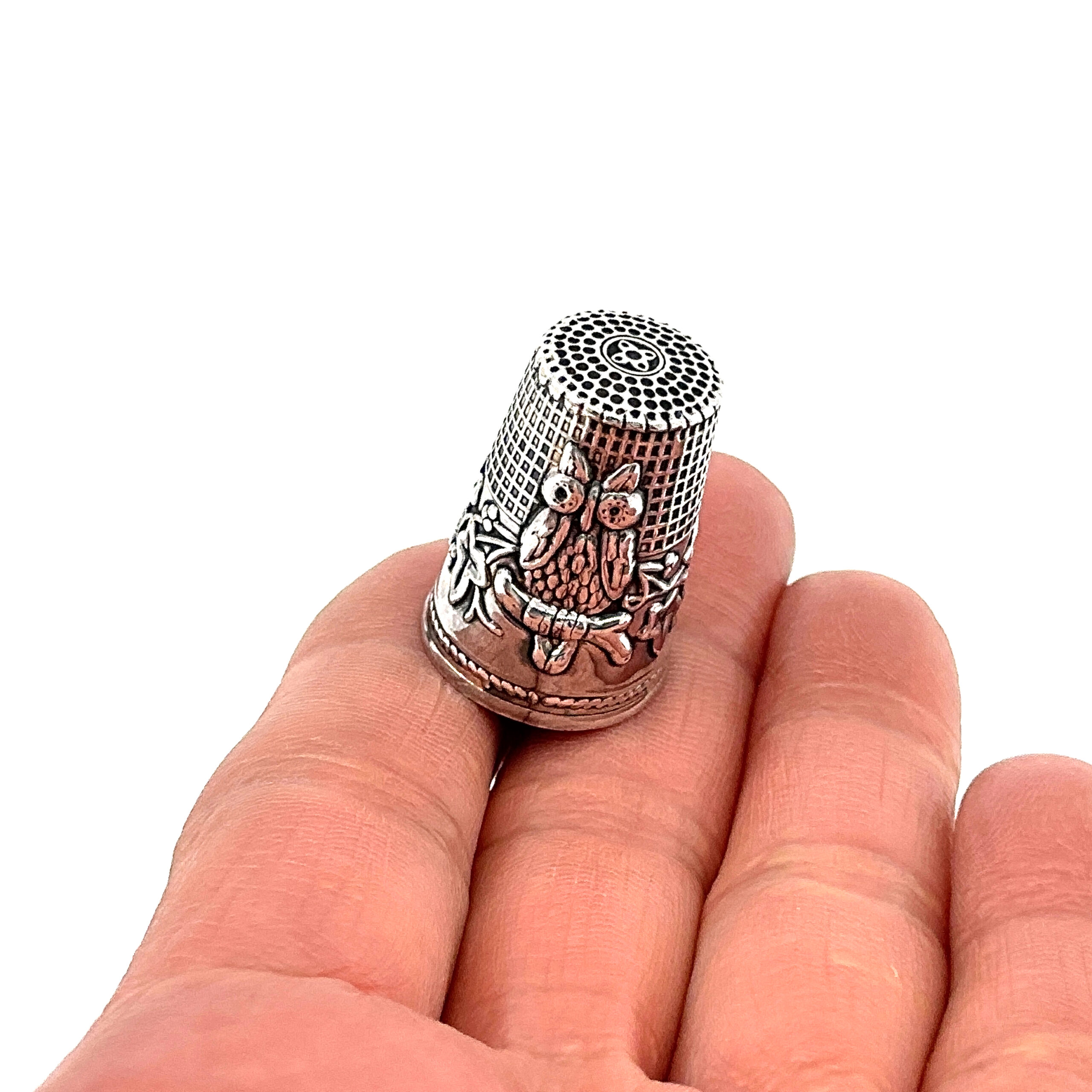 GT488 (9) Owl Thimble Victorian Style Finished In 925 English Hallmarked Sterling Silver