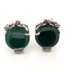 Panther Earrings With Green Agate Marcasite And Emerald Detail Finished In 925 English Hallmarked Sterling Silver