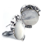 Panther Earrings With Mother Of Pearl Marcasite And Emerald Detail Finished In 925 English Hallmarked Sterling Silver