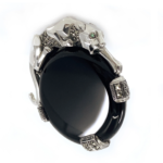 Panther Pin Brooch Art Deco Style With Black Onyx Marcasite And Emerald Eyes Finished In 925 English Hallmarked Sterling Silver