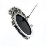 Panther Pin Brooch Art Deco Style With Black Onyx Marcasite And Emerald Eyes Finished In 925 English Hallmarked Sterling Silver