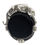 Panther Pin Brooch Art Deco Style With Black Onyx Marcasite And Emerald Eyes Finished In 925 English Hallmarked Sterling Silver