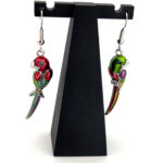 Parrot Drop Earrings Rhodium Plated Metal Alloy Set With Enamel And Sparkling Czech Crystals