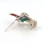 Parrot Pin Brooch With Enamel Marcasite And Garnet Eyes Finished In 925 English Hallmarked Sterling Silver