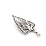 Peacock Pin Brooch Art Nouveau Lalique Style With Emerald Marcasite Amethyst And Pearl Finished In 925 English Hallmarked Sterling Silver