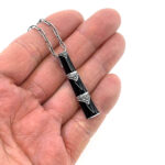 Bamboo Style Pendant Necklace With Black Enamel And Marcasite finished In 925 English Hallmarked Sterling Silver