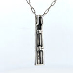Bamboo Style Pendant Necklace With Black Enamel And Marcasite finished In 925 English Hallmarked Sterling Silver