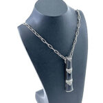 Bamboo Style Pendant Necklace With Black Enamel And Marcasite finished In 925 English Hallmarked Sterling Silver