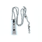 Bamboo Style Pendant Necklace With Green Enamel And Marcasite Finished In 925 English Hallmarked Sterling Silver