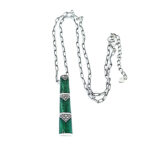 Bamboo Style Pendant Necklace With Green Enamel And Marcasite Finished In 925 English Hallmarked Sterling Silver