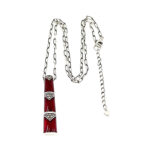 Bamboo Style Pendant Necklace With Red Enamel And Marcasite Finished In 925 English Hallmarked Sterling Silver
