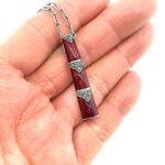 Bamboo Style Pendant Necklace With Red Enamel And Marcasite Finished In 925 English Hallmarked Sterling Silver