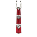 Bamboo Style Pendant Necklace With Red Enamel And Marcasite Finished In 925 English Hallmarked Sterling Silver