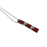 Bamboo Style Pendant Necklace With Red Enamel And Marcasite Finished In 925 English Hallmarked Sterling Silver