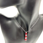 Bamboo Style Pendant Necklace With Red Enamel And Marcasite Finished In 925 English Hallmarked Sterling Silver