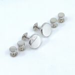 Plain Cufflinks And Dress Shirt Stud Set, finished in 925 English Hallmarked Sterling Silver