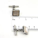 Rectangular Chain Link Cufflinks Set With Mother Of Pearl In 925 English Hallmarked Sterling Silver