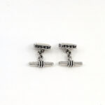 Rectangular Chain Link Cufflinks Set With Mother Of Pearl In 925 English Hallmarked Sterling Silver
