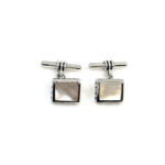 Rectangular Chain Link Cufflinks Set With Mother Of Pearl In 925 English Hallmarked Sterling Silver