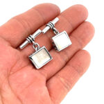 Rectangular Chain Link Cufflinks Set With Mother Of Pearl In 925 English Hallmarked Sterling Silver