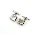 Rectangular Chain Link Cufflinks Set With Mother Of Pearl In 925 English Hallmarked Sterling Silver