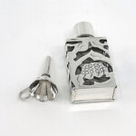 Rectangular Perfume Bottle And Funnel Set Finished In 925 English Hallmarked Sterling Silver