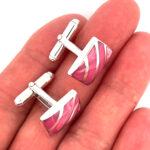 Rectangular Torpedo Cufflinks Set With Pink Shell In 925 English Hallmarked Sterling Silver
