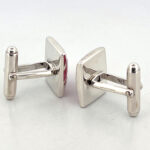 Rectangular Torpedo Cufflinks Set With Pink Shell In 925 English Hallmarked Sterling Silver