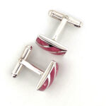 Rectangular Torpedo Cufflinks Set With Pink Shell In 925 English Hallmarked Sterling Silver