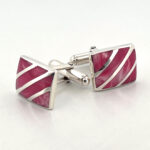 Rectangular Torpedo Cufflinks Set With Pink Shell In 925 English Hallmarked Sterling Silver