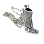 Riding Boot And Crop Pendant Set With Czech Crystals And Amethyst, Finished In 925 English Hallmarked Sterling Silver