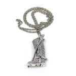 Riding Boot And Crop Pendant Set With Czech Crystals And Amethyst, Finished In 925 English Hallmarked Sterling Silver