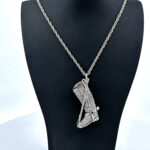Riding Boot And Crop Pendant Set With Czech Crystals And Amethyst, Finished In 925 English Hallmarked Sterling Silver