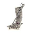 Riding Boot And Crop Brooch With Amethyst And Crystals, finished in 925 English Hallmarked Sterling Silver