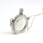 Rope Design Perfume Bottle Pendant With Funnel Victorian Style, Finished In 925 English Hallmarked Sterling Silver