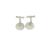 Round Striped Chain Link Cufflinks Set With Mother Of Pearl In 925 English Hallmarked Sterling Silver