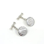 Round Striped Chain Link Cufflinks Set With Mother Of Pearl In 925 English Hallmarked Sterling Silver